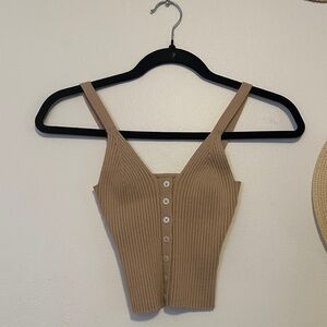 Aerie Ribbed Brown Button-Up Tank Top
